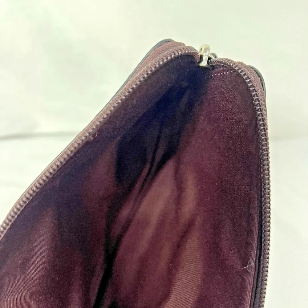 Coach Storypouch Pebbled Leather Zip Clutch Pouch Dark Burgundy Pink Creed Logo‎
